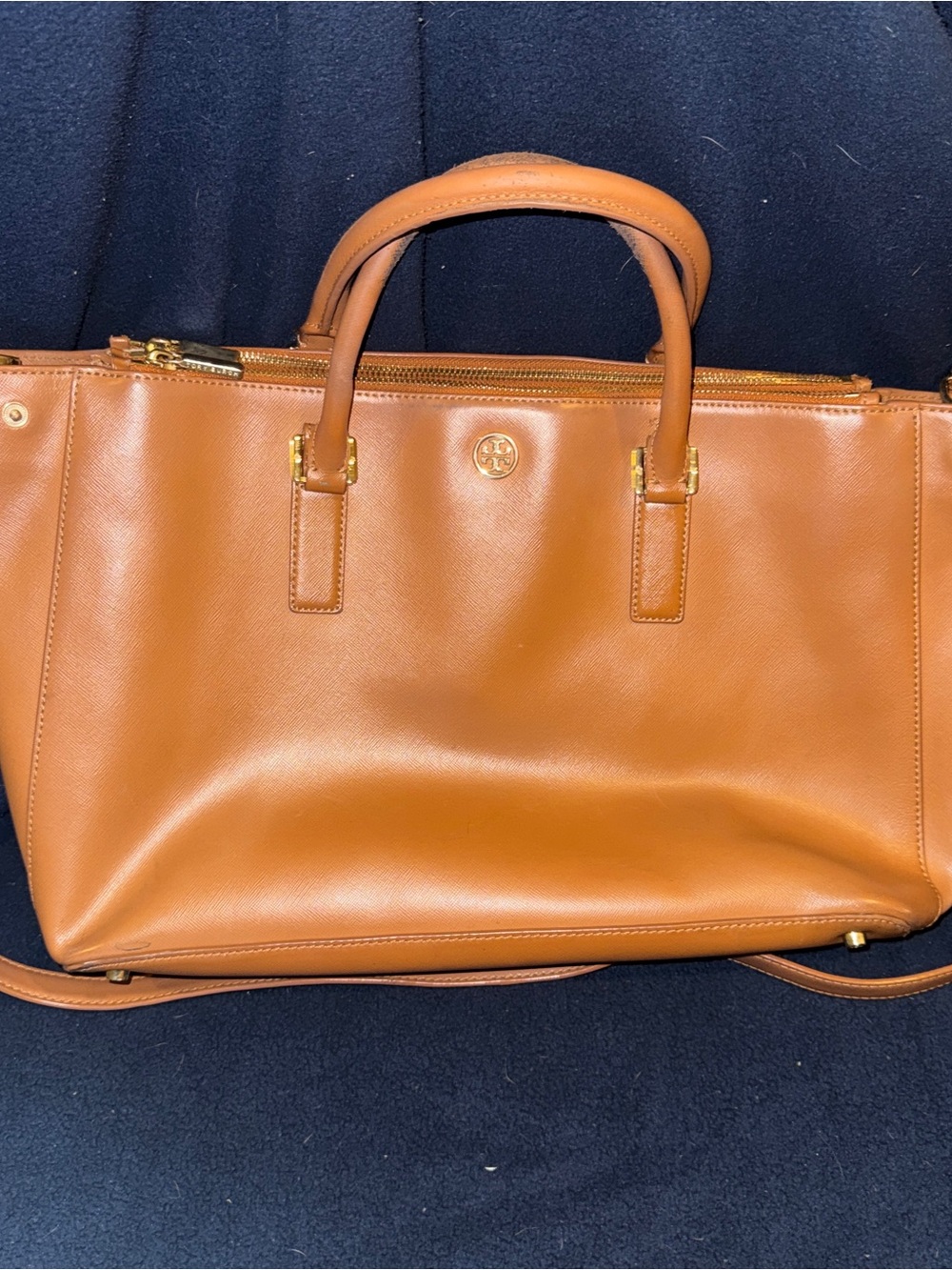 Tory Burch Saddle Brown Leather Satchel with Gold Hardware